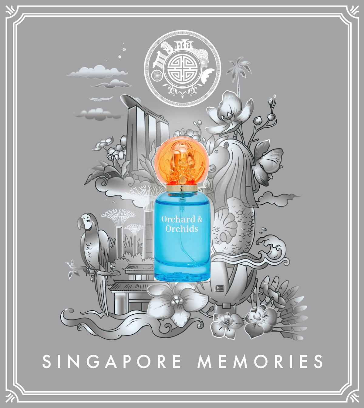 Perfume gift pack by orchard and orchids in blue and orange bottle