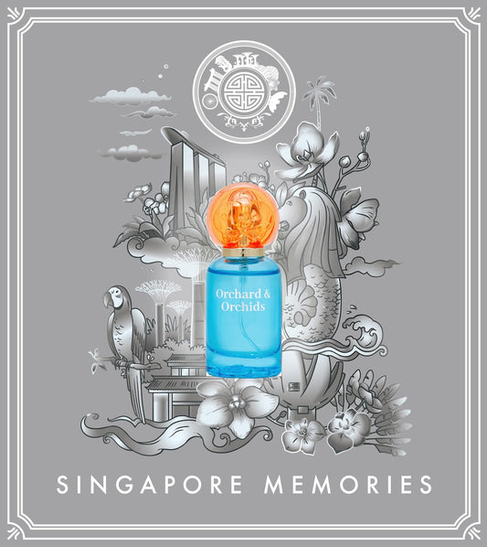 Perfume gift pack by orchard and orchids in blue and orange bottle