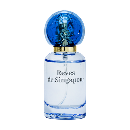 Reves De Singapour male perfume bottle with orchid cap in nice blue color 