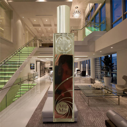 Luxurious interior lobby with modern staircase and elegant display perfume featuring Singapore memories logo including merlion marina bay sands and  named angmo