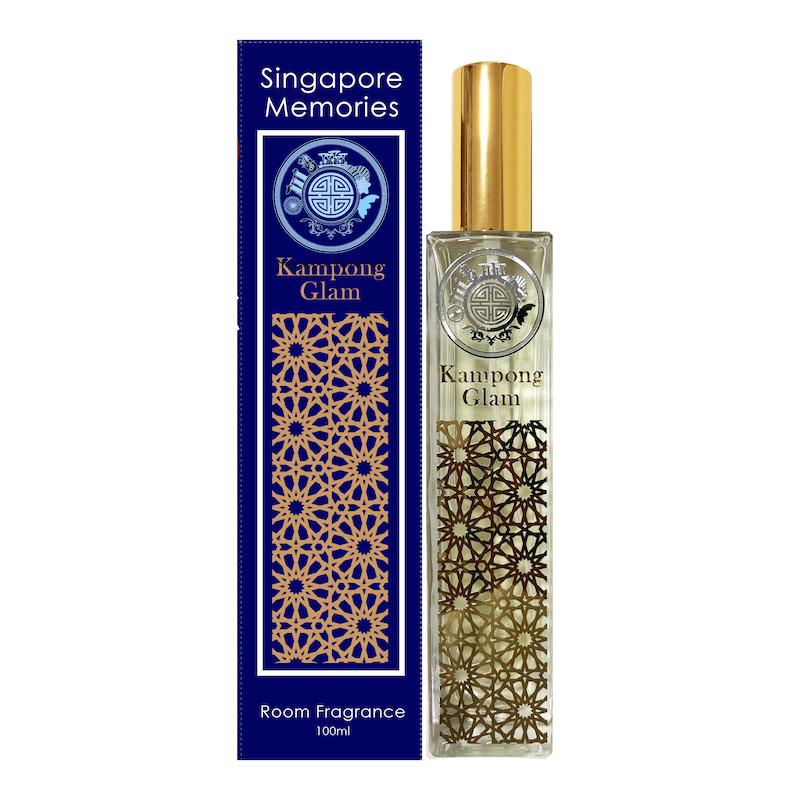 kampong glam perfume with popular peranakan design in singapore . Blue box room fragrance next to the crystal bottle