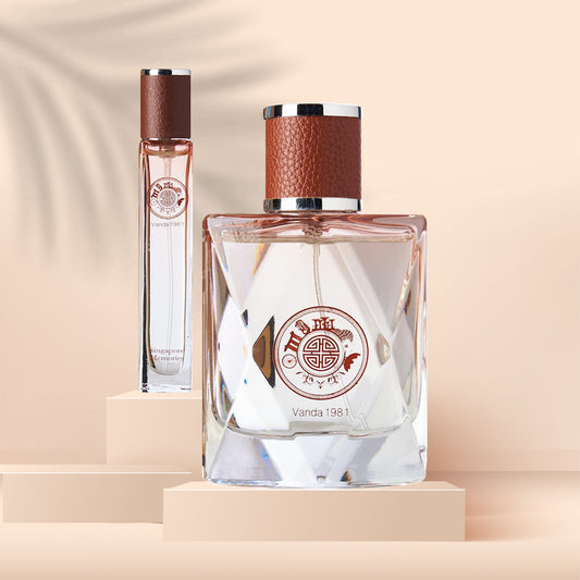 vanda 1981 perfume bottle one 100 ml and another 18ml orchis scent